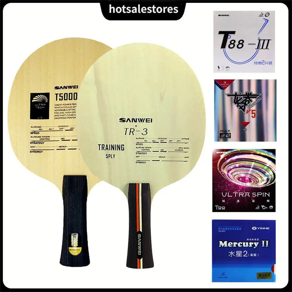ไม้ปิงปอง SANWEI T5000 ดั้งเดิม พร้อมใบมีดคาร์บอน TR-3 5 ไม้ เหมาะสำหรับเล่นโต๊ะปิงปอง ชุดปิงปองยาง รวม 5+2 ใบมีด คาร์บอน