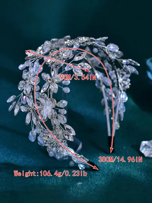 Rhinestone Decorated Flower Design Headband, Elegant Bridal Headwear for Wedding Bridal Party Formal Occasions, Fashion Hair Accessories for Women 1