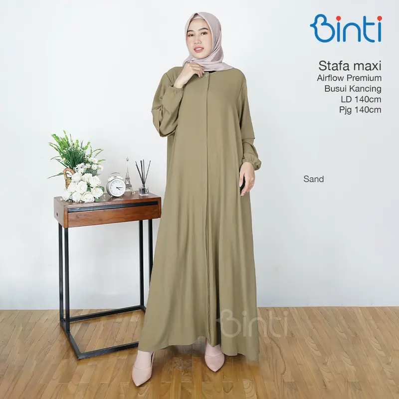 binti gamis jumbo wanita ld 140 stafa maxy dress motif polos busui kancing mat airflow 2