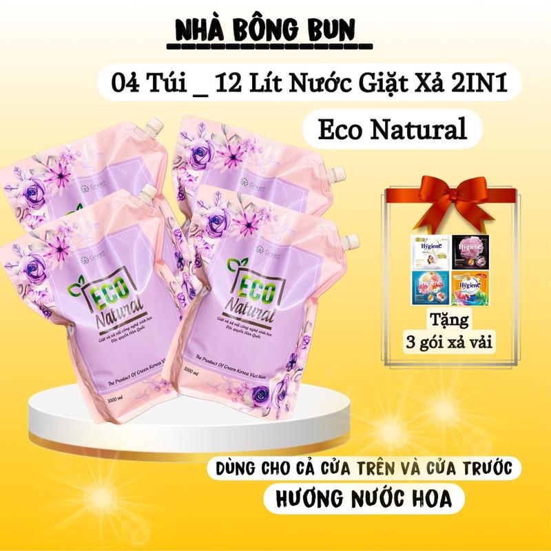 04 Túi - 12 Lít Nước Giặt Xả Sinh Học 2IN1 ECO NATURAL Hương Nước Hoa Làm Sạch