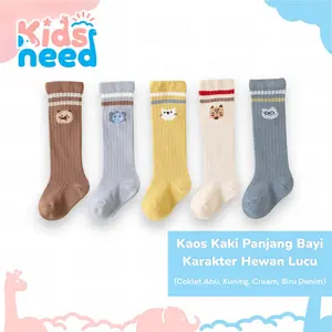 Kaos Kaki Panjang Bayi Karakter Hewan Lucu Baby Socks Abu Biru Katun Kuning Perempuan