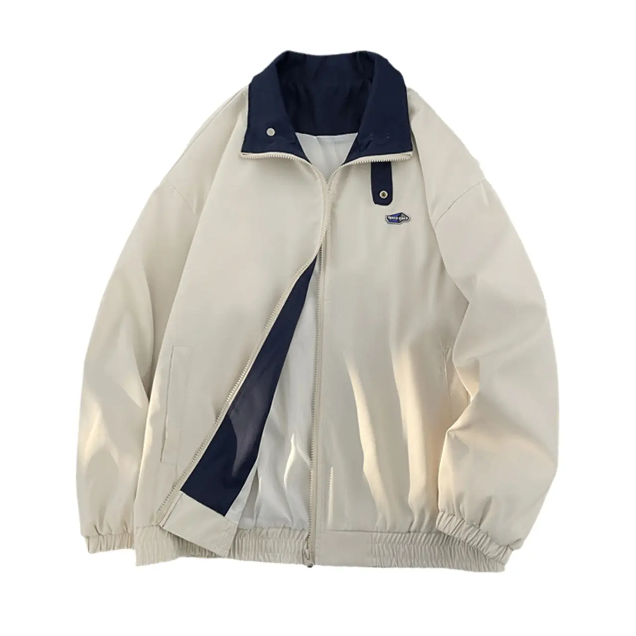 Spring and Autumn Lapel Brown American Workwear Jacket Loose Jacket Navy Blue Couple Jacket Hong Kong Style Design Apricot All-match Casual Female Student Contrast Color Baseball Jacket