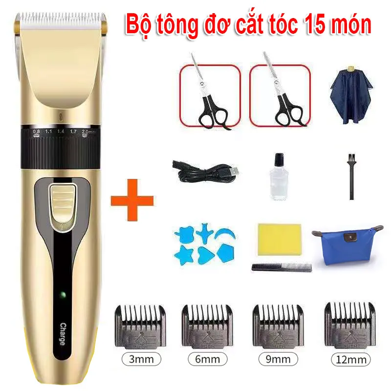 Bộ tông đơ cắt tóc 15 món Tông đơ cắt tóc điện, tông đơ cắt tóc điện, tông đơ cắt tóc điện sạc lại, dao cạo râu điện tự cạo râu, sử dụng tại nhà