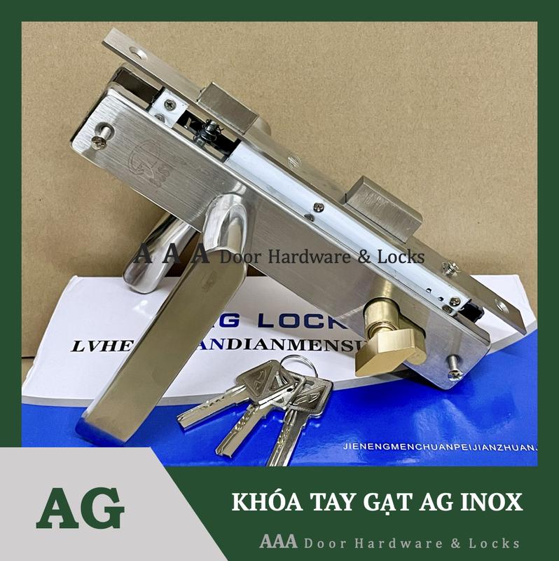 Khóa tay gạt AG INOX dùng cho cửa nhôm, sắt, gỗ, lắp hệ Việt Pháp, hệ 700 đố 3x6, hệ 1000 đố 4x8