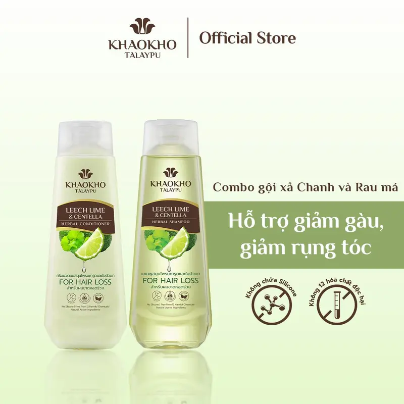 [DUY NHẤT TRONG LIVE] Combo Gội Xả Thảo Dược Organic Rau Má Và Chanh KHAOKHO TALAYPU Công Thức Cải Tiến Mới 185ml/330ml 0