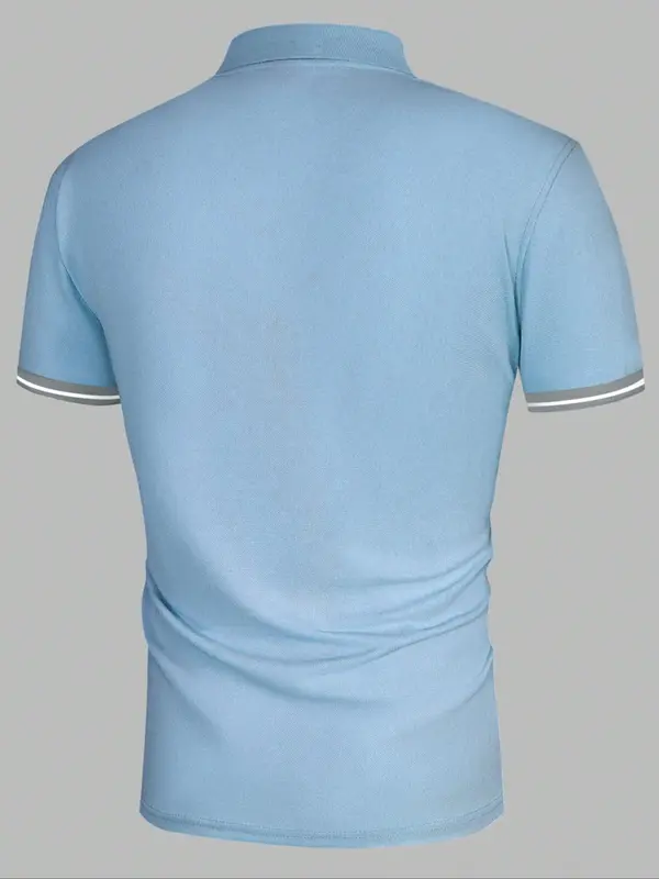 Men's Patchwork Letter Print Polo Shirt, Regular Fit Casual Short Sleeve Button Top, Fashion Men's Clothes for Summer 5