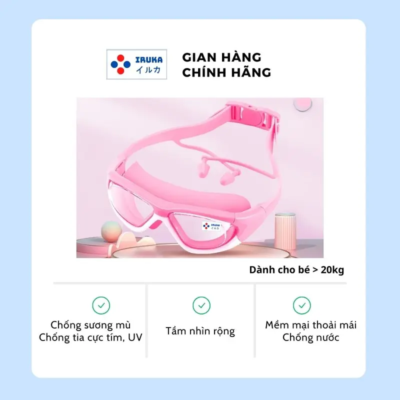 [Giảm 40% ] M5 KÍNH BƠI CAO CẤP Iruka chống nước dành cho trẻ em lớn hơn 20kg, màu xanh hồng, chống mờ sương, chống nước, chống tia UV 7