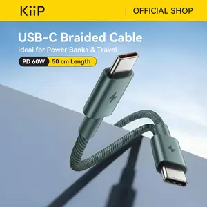 KiiP B60 Kabel Data 60W USB C Braided 50cm Fast Charging Cable PD QC 3.0