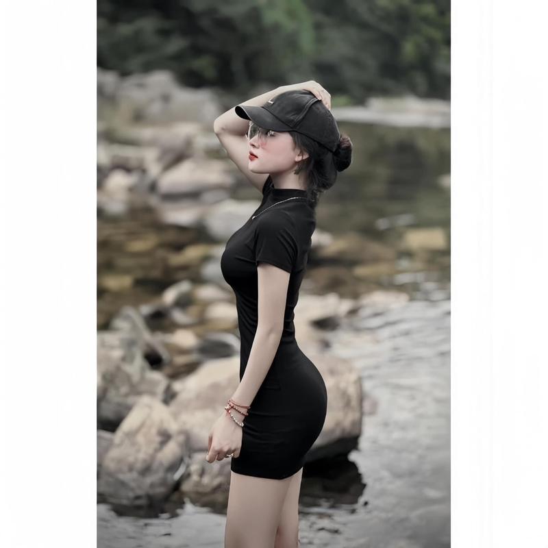 ￼Váy đen ôm body tôn dáng sexy chất thun tăm co dãn, Đầm suông dáng ngắn cá tính đi chơi dự tiệc phong cách hàn quốc size S M L Nữ Women váy 3