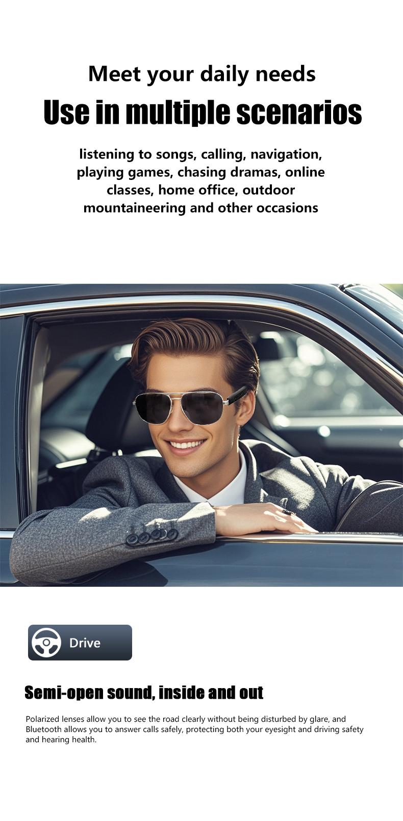 Product Introduction of G01 Smart Glasses Music Playback Bluetooth Call Remote Control Photo Life Waterproof Sunglasses Anti-blue Light Mirror Hot Sales 7