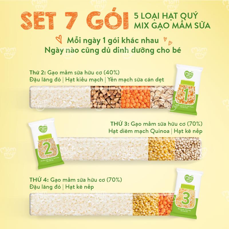 DEAL LIVE [Tặng XE ĐẨY GẤP GỌN] Combo 2 Hộp cháo gạo mix hạt  Mămmy STEP1: 7 gói x 30gr + STEP2: 7 gói x 50gr Food 3