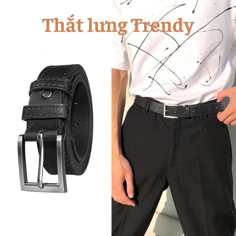 Thắt lưng nam mặt chữ nhật ghi xám phong cách lịch lãm đơn giản TLN010 dây nịt da trẻ trung học sinh sinh viên Trendy