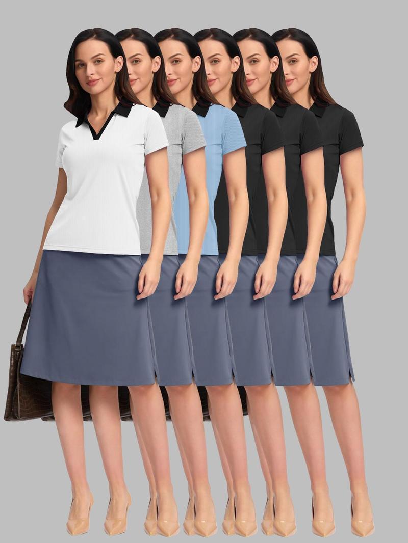Product Introduction of Women's Solid Color Polo Shirt, Casual Comfy Breathable Short Sleeve Collared Top for Summer, Ladies Clothes for Daily Wear 1