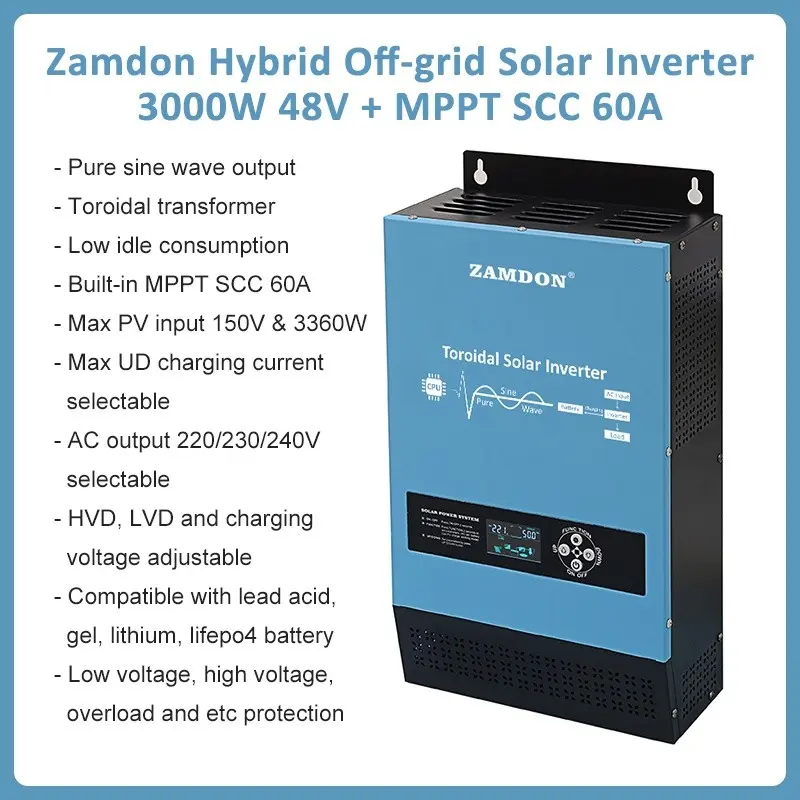 Zamdon Hybrid MPPT Solar Inverter 48V3000W - Toroidal Hybrid Off Grid ...