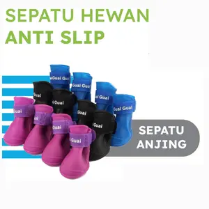 Pet Boots Dog Rubber Shoes SGG01 Set 4pcs Ryu Sepatu Boots Anjing Kucing Anabul Anti Air Sepatu Karet