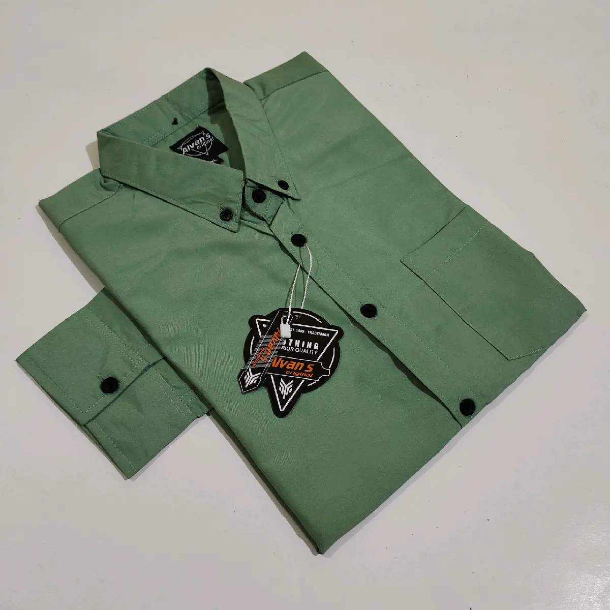 Kemeja polos pria kemeja SAGE soft green couple anak dan ayah Pendek Baju Keluarga