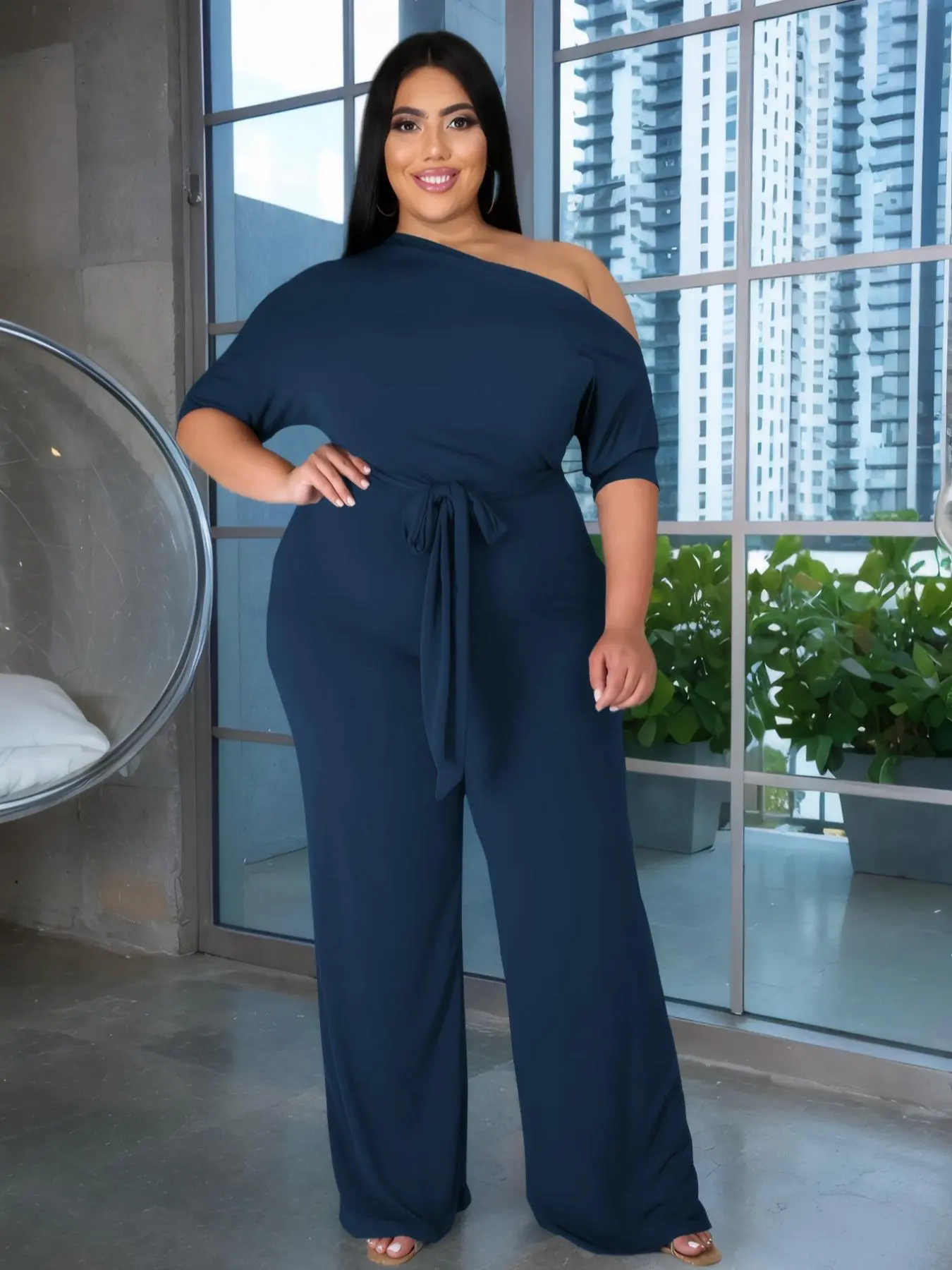 【Plus Size】 Solid Batwing Sleeve Jumpsuit, Casual Modesty Fashion Wide Leg Jumpsuit for Daily Outdoor Wear, Women Plus Clothing for All Seasons