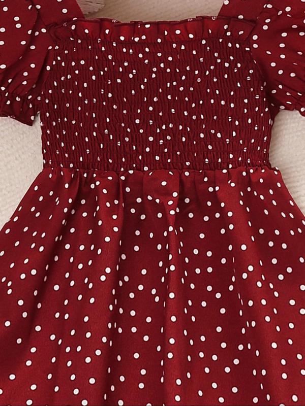 Girl's Polka Dot Print Dress, Casual Puff Sleeve Square Neck Dress for Summer, Kids Clothes for Daily Wear 4