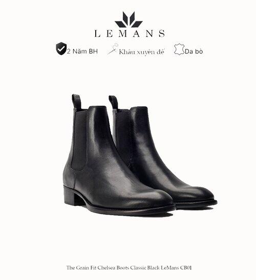 Giày da bò Chelsea Boots Classic LEMANS CB01 đế gót cao 5cm độc quyền LEMANS ống cao 18cm, Bảo Hành 24 tháng Cao Su Vải Canvas