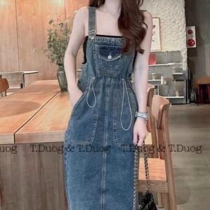 váy yếm bò dây rút dáng dài phom to Nữ Dress