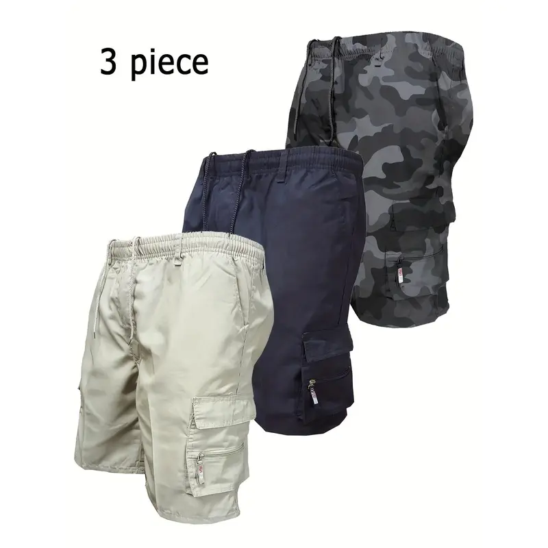 Men's Workwear Shorts 3pcs Set Camouflage Workwear Shorts Outdoor Tactical Shorts Casual Sports Pants Loose Elastic Waist Work Hiking Sports Shorts 3pcs Set 7