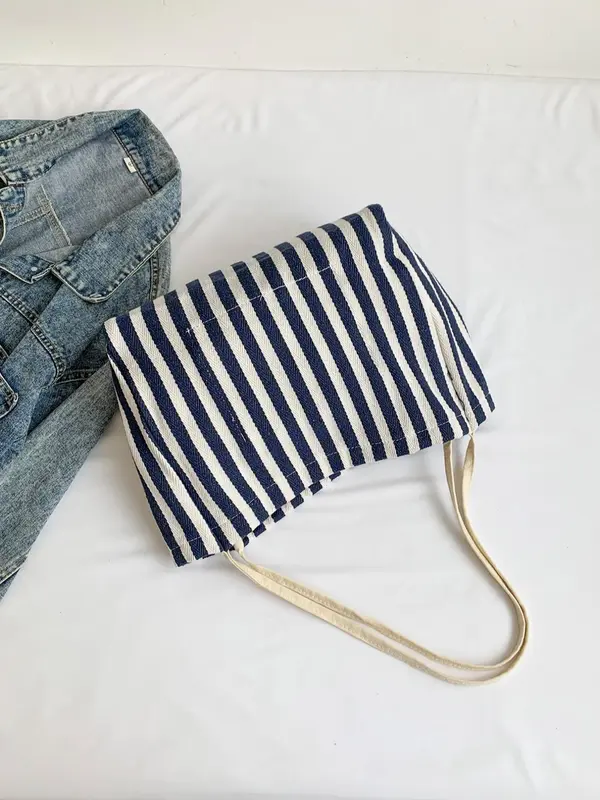 Men's Casual Striped Pattern Tote Bag, Large Capacity Shoulder Bag for Daily Used & Work, Casual Trendy Versatile High-quality Daily Commuting Bag 3