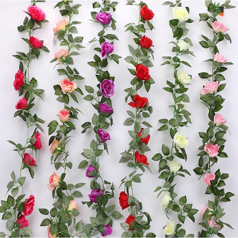 Dây leo hoa hồng VI143 ( dài 2,2m, 16 bông, đường kính bông 6cm), hoa giả trang trí