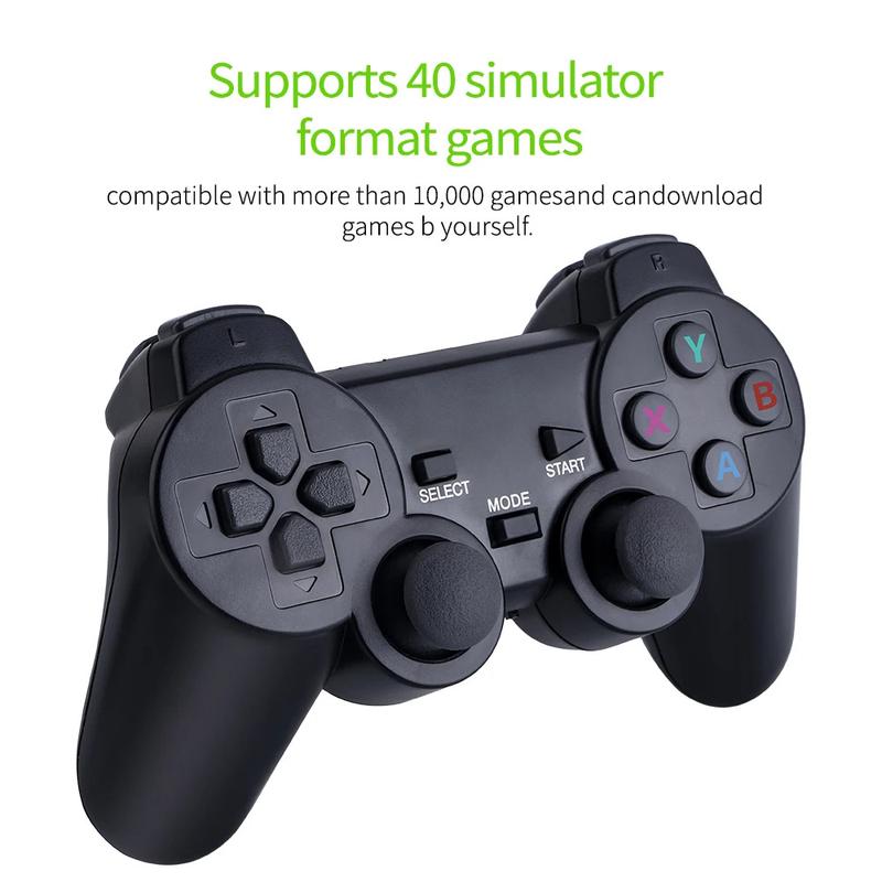 Product Introduction of Update Retro Video Game Console 2.4G Wireless Console Game Stick 4k 20000 Game 64G Portable Dendy Game Console for GBA/FC/PS1/MD 14