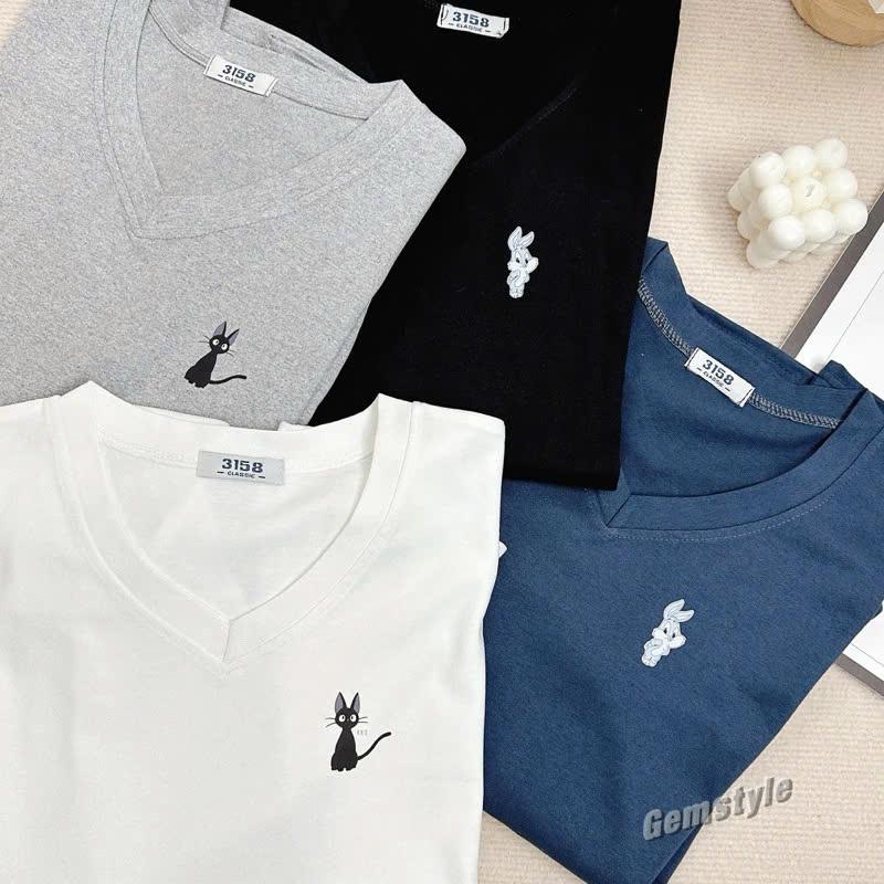 Áo thun nữ dài tay cổ tim KIKI.RABIT, chất cotton khô 3158 dày dặn giữ nhiệt