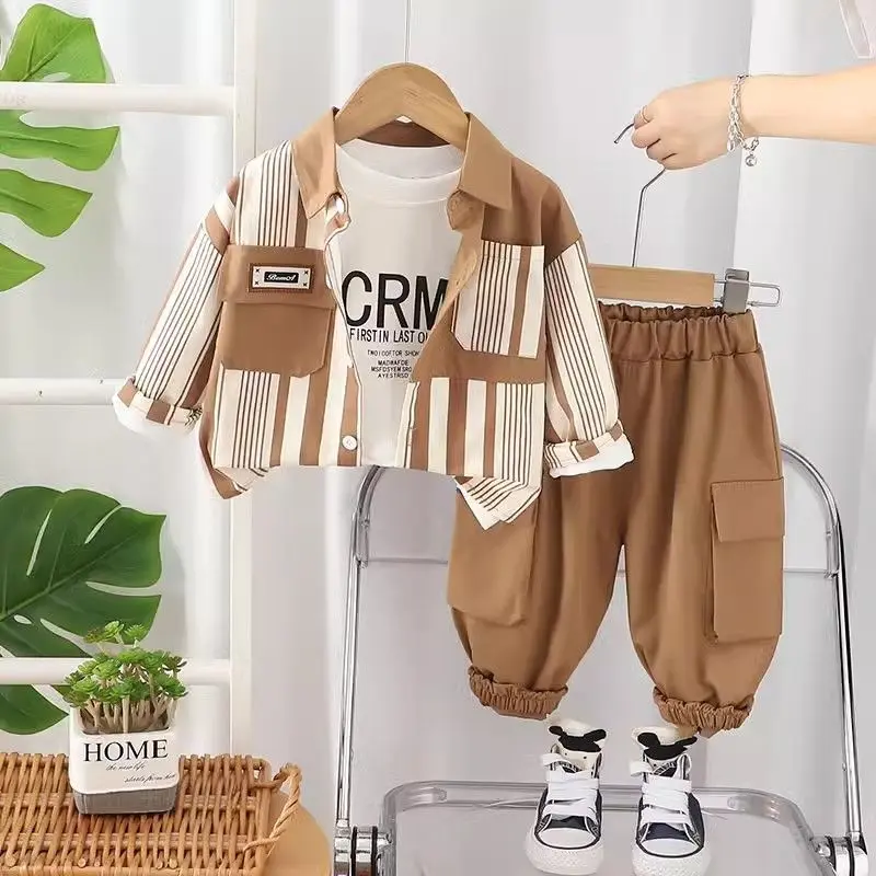 Bộ Quần Áo Trẻ Em, Áo Sơ Mi Bé Trai, Bộ Sưu Tập Mới 2024, Thời Trang Trẻ Em, Thích Hợp Cho Mùa Xuân Và Mùa Thu, Tay Dài Đẹp Trai Phong Cách Hàn Quốc, Bộ Đồ Hai Mảnh 2