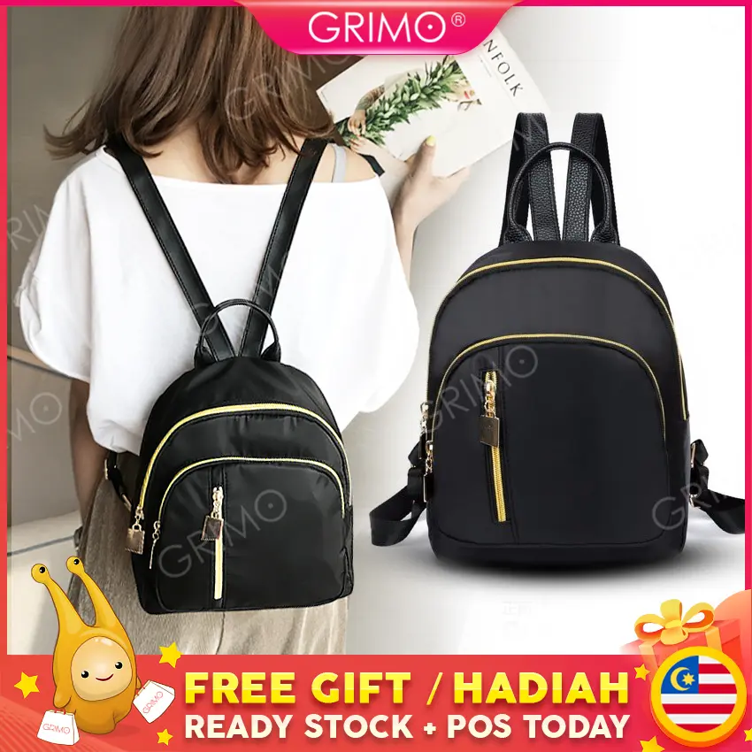 READY STOCK GRIMO Middle Straight Zip Backpack Women's Casual Backpack School Travel Shoulder Kid's Bags Bag Beg Tangan Wanita School fb01476