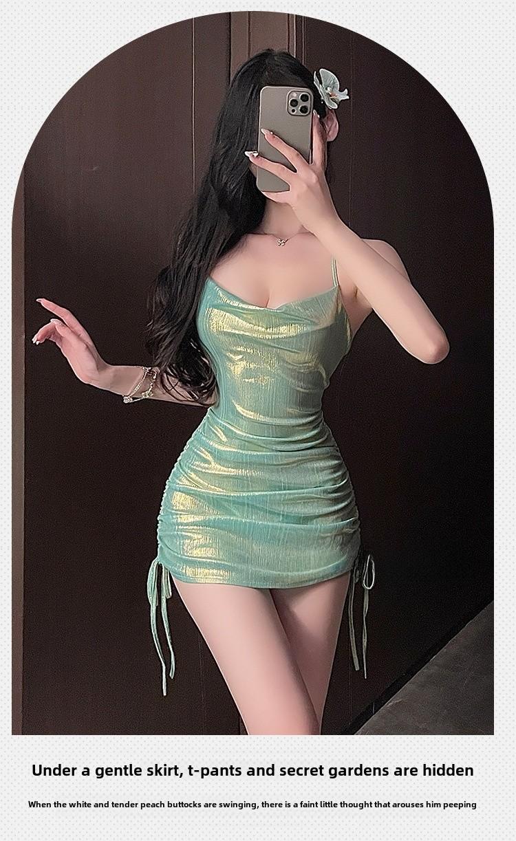 Product Introduction of 【4Z】Sexy halter strap dress, clubwear bodycon mini dress, waist-slimming ruffles bodycon dress, sweet and cool Korean-style nightgown 25