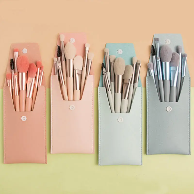 8-Piece Mini Makeup Brush Set Morandi Portable Soft Hair Beginner Beauty Tool Set