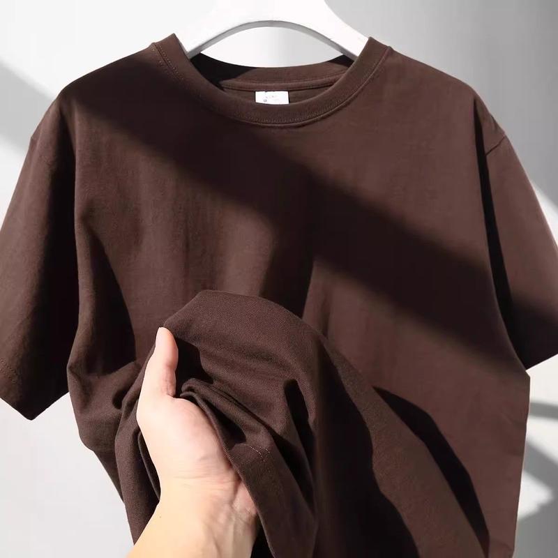 100% Cotton Nam Cổ Tròn Ngắn Tay Áo Thun Thường Ngày Cơ Bản Hàng Đầu Menswear Nâu 2