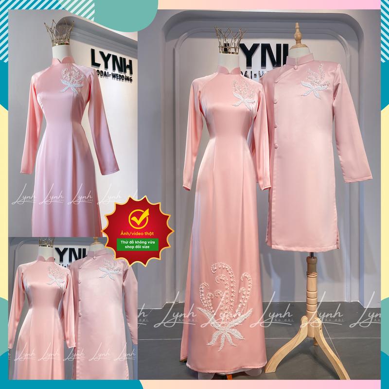 Áo dài cặp LINH LAN hồng phấn đẹp tinh khôi cho các nàng - Áo Dài Lynh Nữ Voan Women Dress Nhung Voi