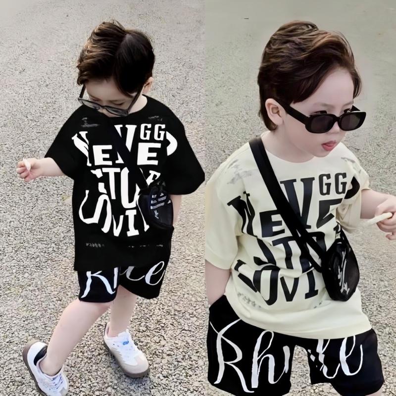 (10-45kg) Bộ đồ Quần và Áo bé trai Boy Phố Phong Cách mùa hè in chữ Dễ Thương Chất vải cottong dệt kim co giãn mềm mại thấm hút phom dáng đẹp cho bé từ 10-45kg