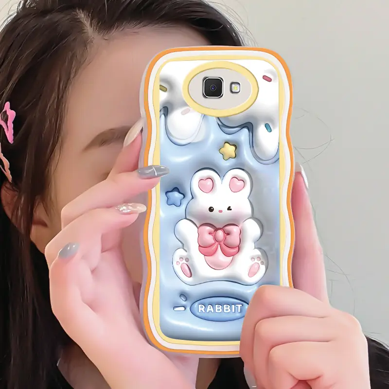 Casing Ponsel untuk Samsung J7 Prime J4 Prime J6 Prime J4 Plus j6 plus J5 2016 J2 Pro J2 Prime J7 Pro J7 Core J7 Nxt J5 2017 J3 2016 J5 Pro Case pola kelinci Wink 3D kartun Softcase ponsel pinggiran HP berombak warna-warni Casing pelindung silikon Kesing