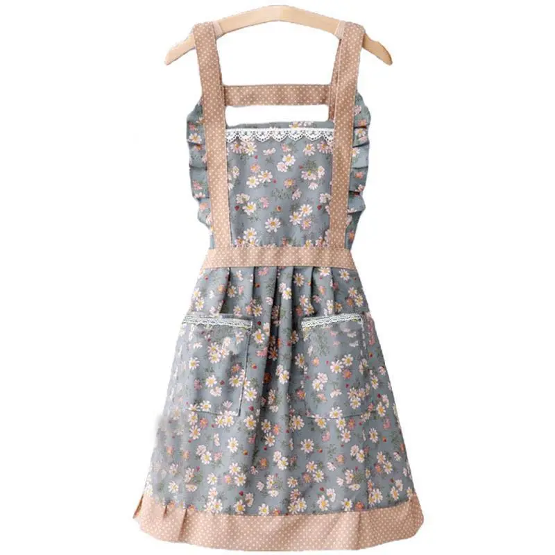 Flower Pattern Apron with Pocket, Waterproof Apron for Women, Kitchen Cooking Products 2