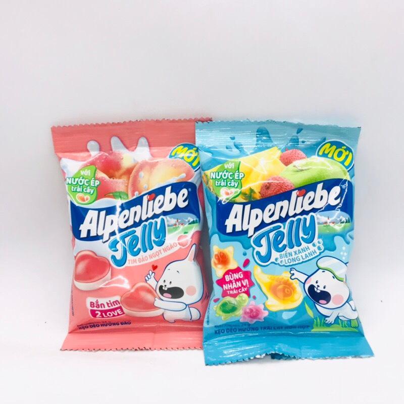 5 Gói Kẹo Dẻo Nhân Trái Cây Alpenliebe Jelly Hai Màu Cá Biển Xanh - Đào Tim Hồng, Gói 24G