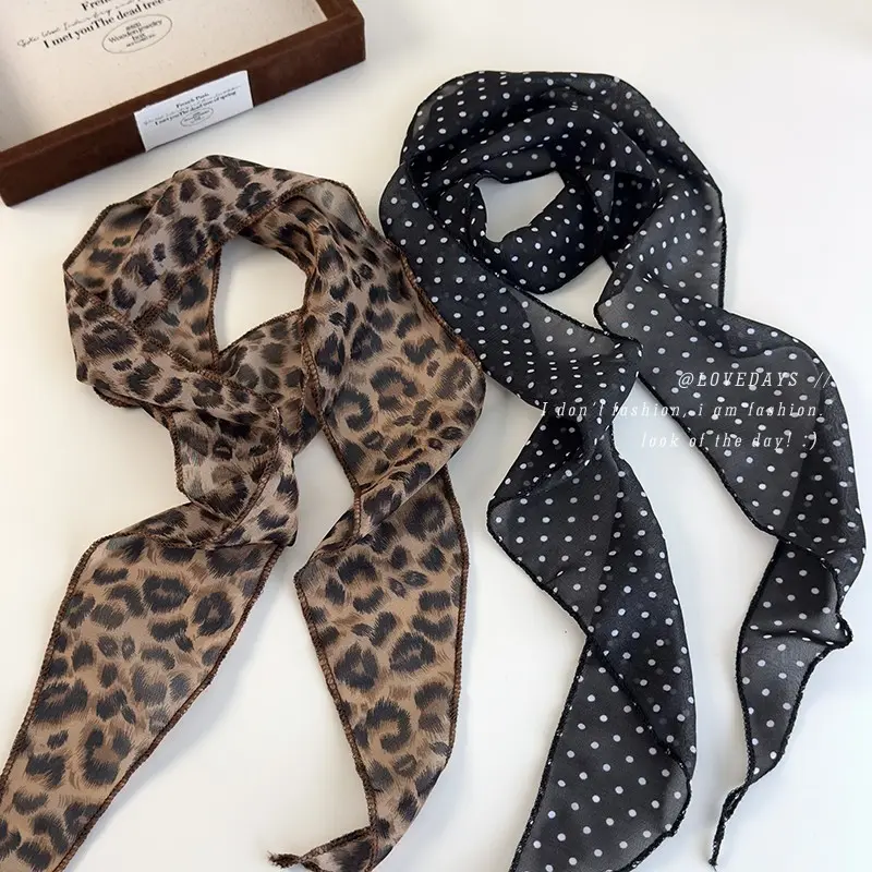 Leopard Print Polka Dot Silk Scarf Versatile Fashionable High-End Can Be Used As Belt Scarf