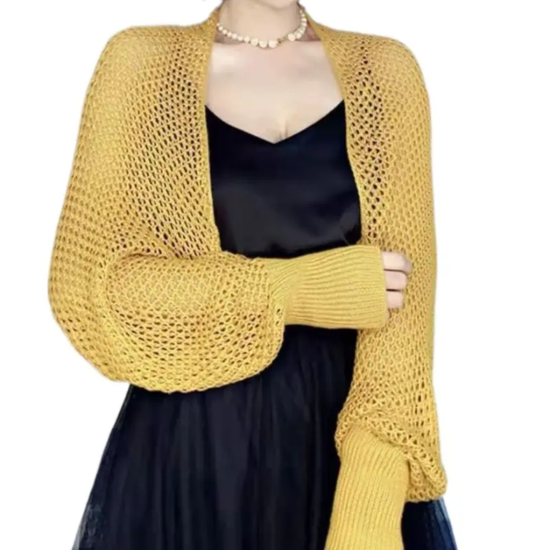 Áo Cardigan Dệt Kim, Phong Cách Thường Ngày Ngoại Cỡ, Thiết Kế Khoét Lỗ Dáng Rộng Vừa Vặn, Áo Đan Móc, Thích Hợp Đi Biển, Áo Crop Top Mỏng, Chống Nắng, Khăn Choàng Chống Nắng Dệt Kim, Lý Tưởng Cho Kỳ Nghỉ 6