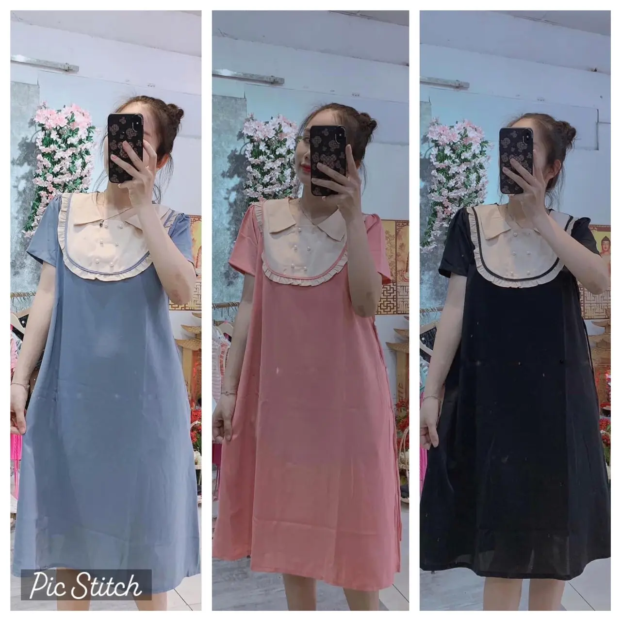 Váy bầu xinh  thiết kế công sở 4 màu xanh, hồng,nâu,đen  dáng xuông trẻ trung size 40-75KG