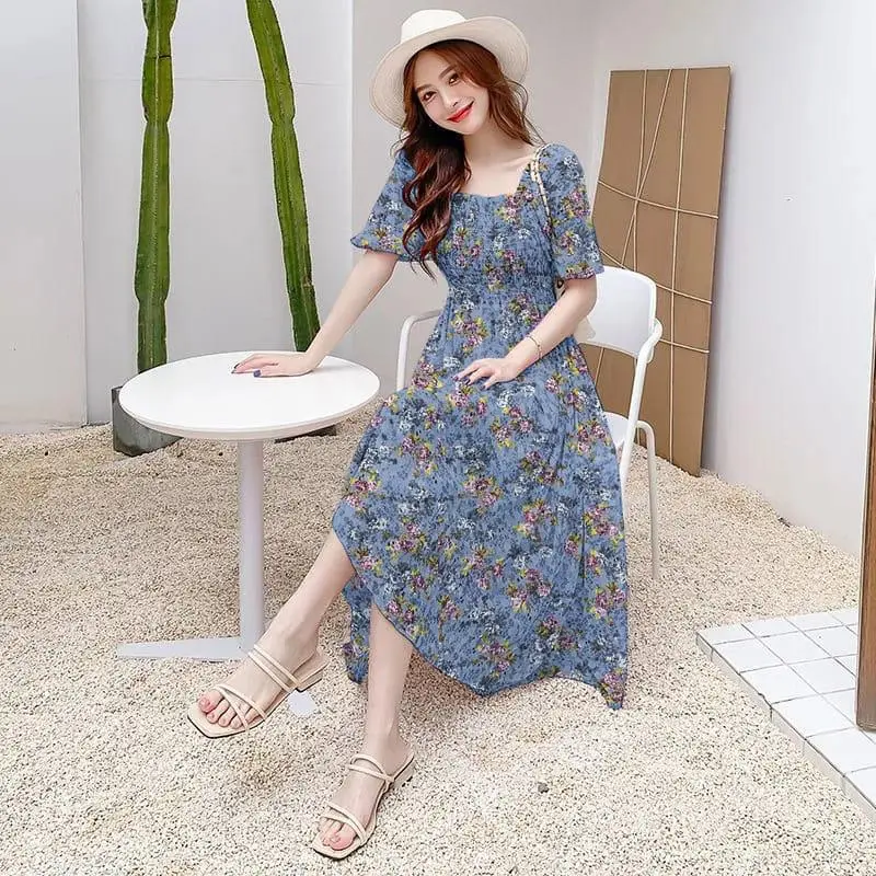 LAUSA STORE - Dress Gracia Flow Pakaian Wanita Kasual Motif Floral Cantik Gaun Sifon Gaya Korean Style Fashionable 4