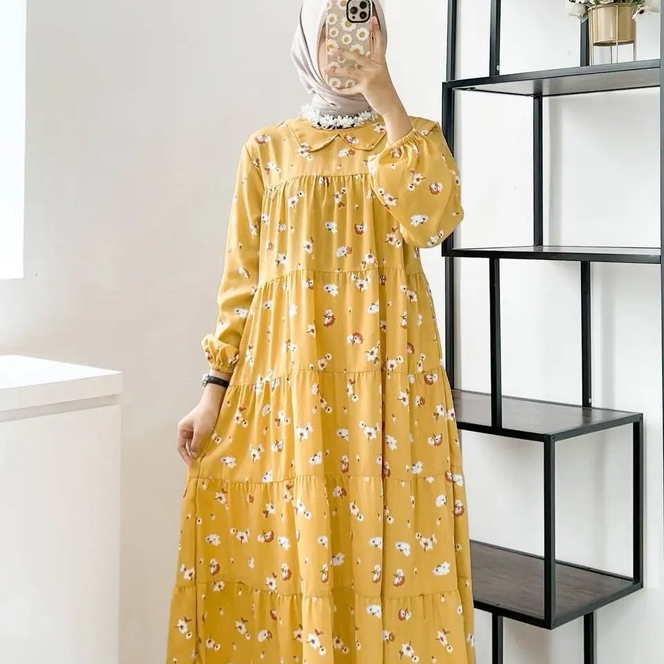 NEW DAISY MIDI // MANGO CRINGKLE // TIDAK MUDAH KUSUT Bunga Cantik Dress Muslim Motif