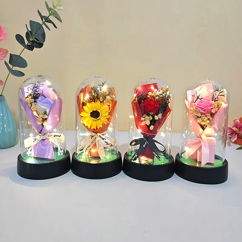 1 Set Eternal Rose Light Soap Flower In Acrylic Cover LED Valentine Day Gift For Girlfriend Mothers Day Wedding Bridesmaid Gift