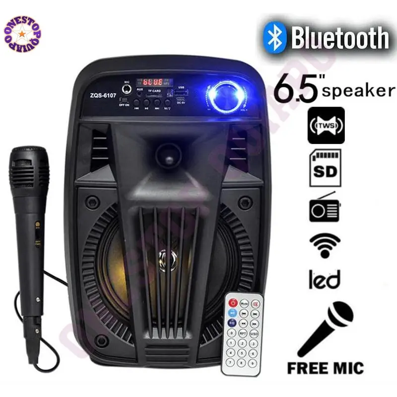 Speaker Bluetooth kimiso Super Bass Speaker Bluetooth Portabel QS-6107 Free Mic Kabel Led Wireless 3
