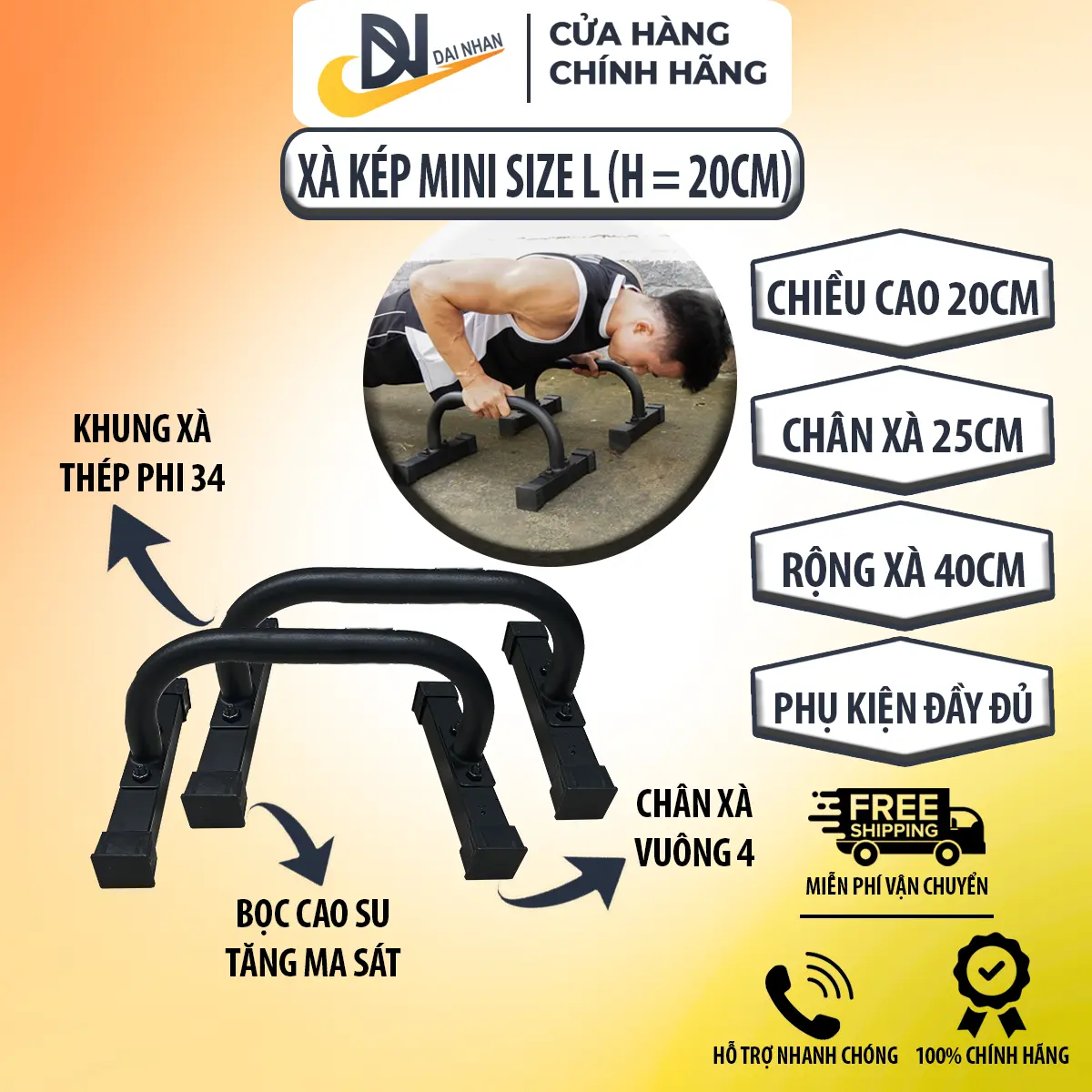 Parallettes L (Cao 20cm) calisthenics-Xà kép-Hàng Chắc Chính hãng Đại Nhân