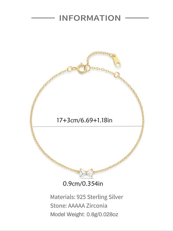 925 Sterling Silver Elegant Rhinestone Decor Bow Design Bracelet, Exquisite Bracelet for Women, Fashion Jewelry Accessories for Daily Wear 1