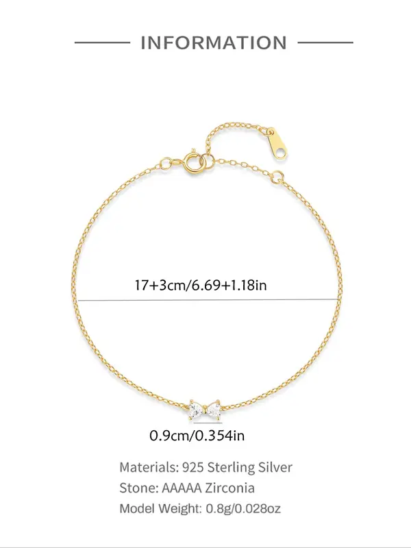 925 Sterling Silver Elegant Rhinestone Decor Bow Design Bracelet, Exquisite Bracelet for Women, Fashion Jewelry Accessories for Daily Wear 1