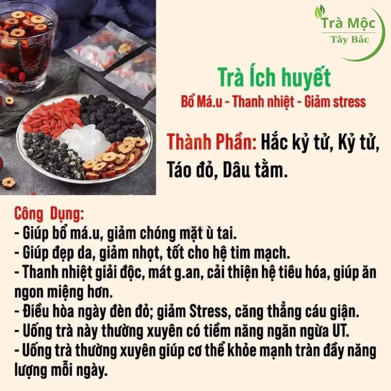 Hộp 30 gói Vip TẶNG CỐC DA Cao Cấp trà bổ máu dưỡng huyết mát gan thải độc - nguyên liệu hữu cơ táo đỏ kỉ tử hắc kỉ tử dầu tằm đường phèn thảo mộc Tây Bắc , tea chè 2